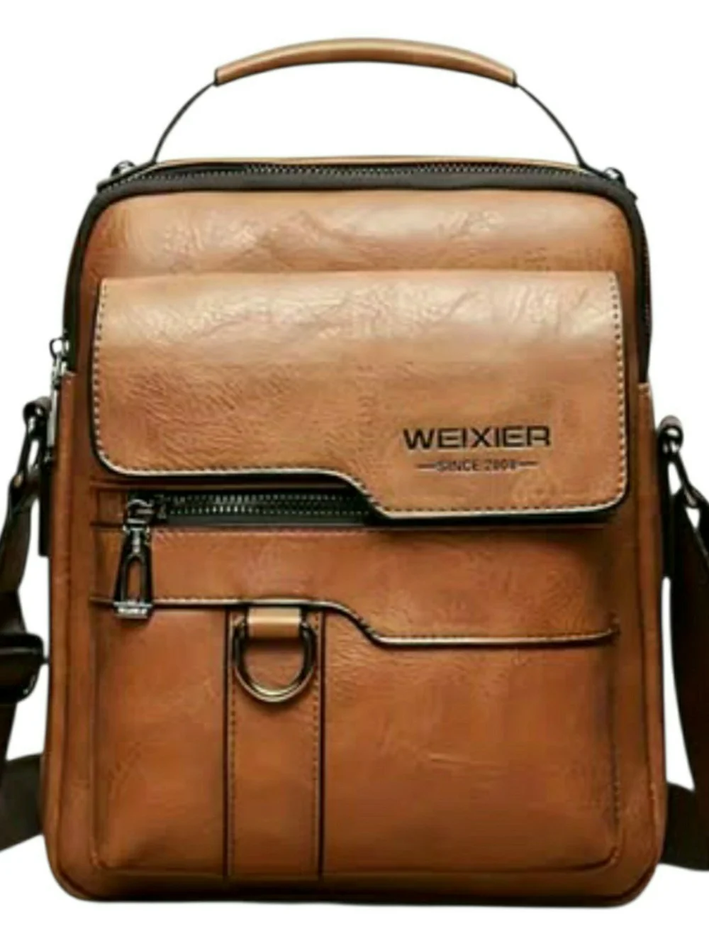 Weixier mens genuine leather brown crossbody messenger shoulder bag. New